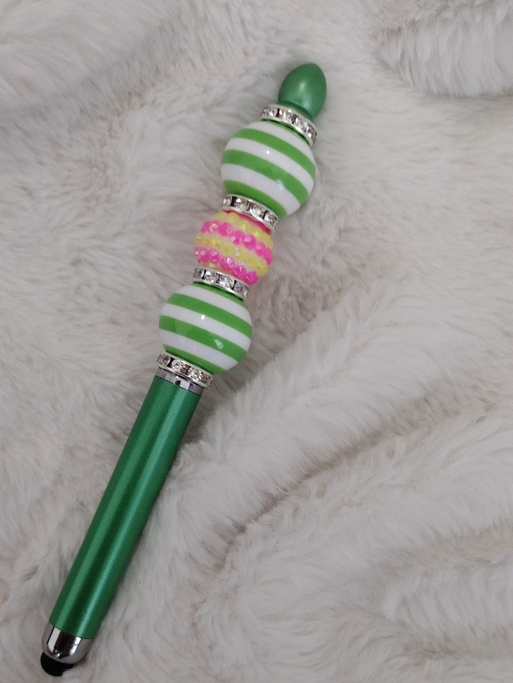 Green Beaded Stylus & Pen with Pink Accent